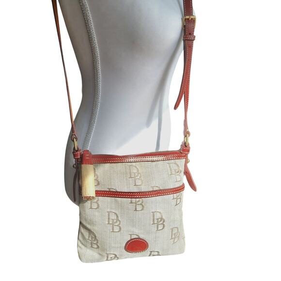 Dooney & Bourke Florentine DB  Red leather trim crossbody Adj Strap 9x8 in Chic - Picture 1 of 11